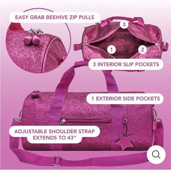 Bixbee Kids' Sparkalicious Bling Dance/Sports/Gymnastic Raspberry Lrg Duffle Bag - Picture 3 of 16